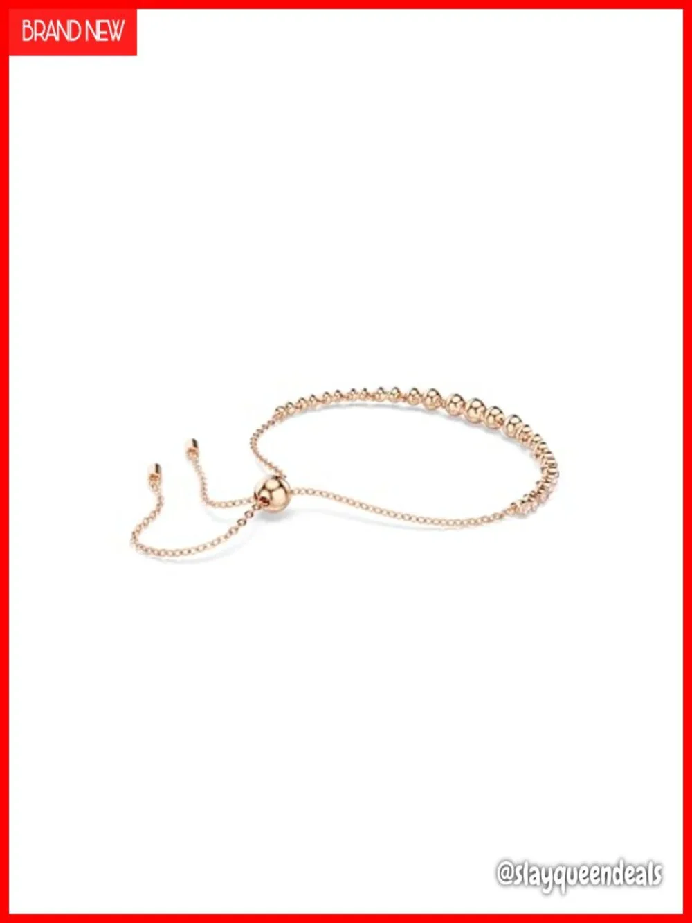 Crystal Link Bracelet - Rose Gold Tone, Sliding Clasp, 9.5 In